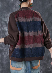 Brown Patchwork Warm Fleece Jackets Oversized Winter