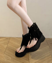Brown Platform Rivet Tassel Roman Thong Sandals For Women's 2024