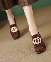 Brown Retro Chunky Suede Simple Splicing Metal Buckle