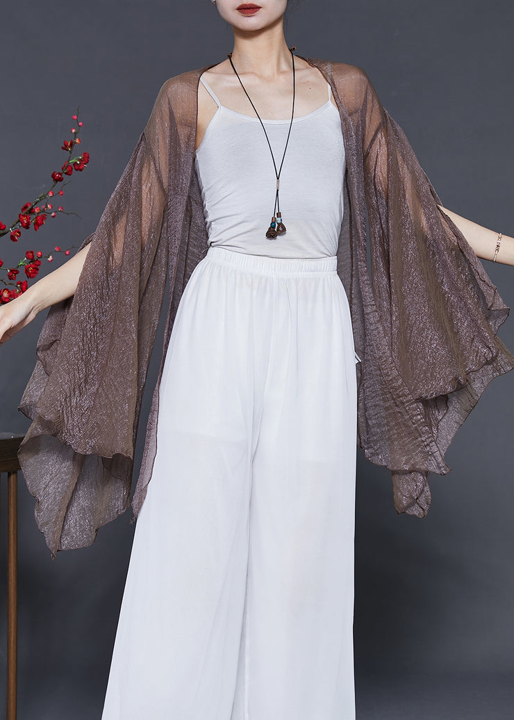 Brown Silk Cardigan Asymmetrical Cloak Sleeves
