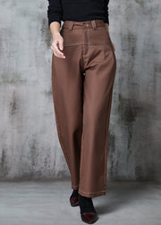 Brown Silm Fit Cotton Pants High Waist Spring