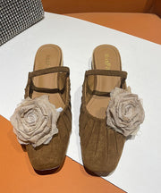 Brown Slide Sandals Splicing Beautiful Floral Wrinkled