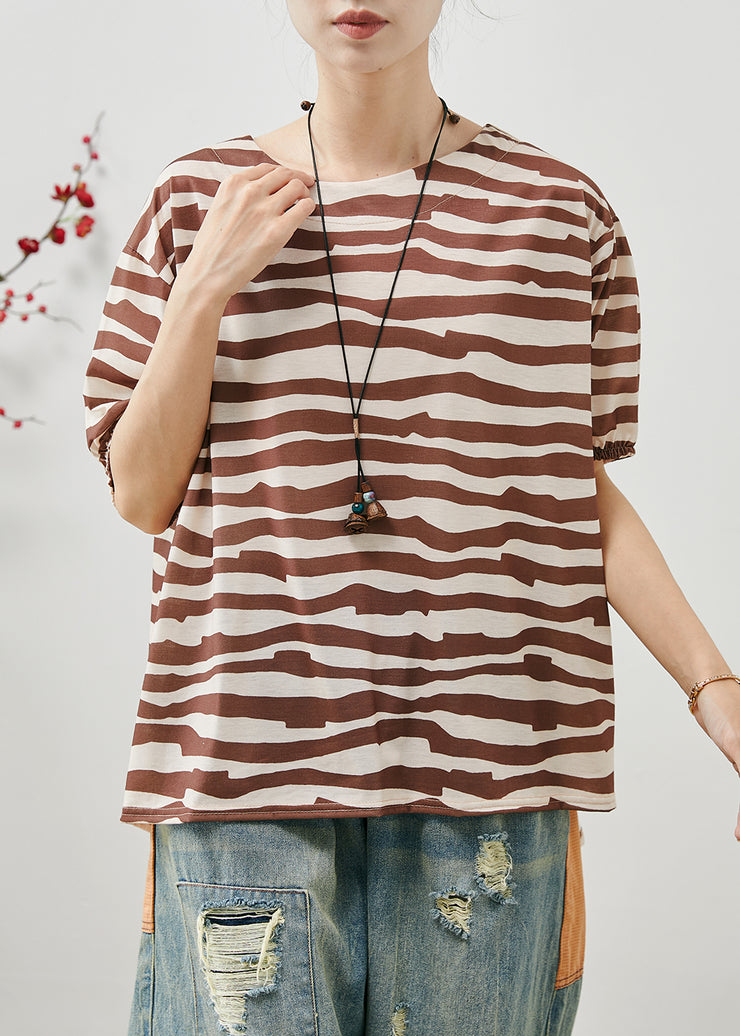 Brown Striped Cotton Tank Tops Oversized Summer