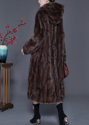 Brown Striped Faux Fur Trenchs Oversized Spring