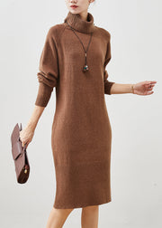 Brown Warm Knitwear Dress Turtle Neck Winter