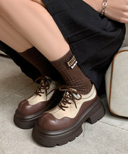 Brown Women Splicing Platform Loafers For Lace Up