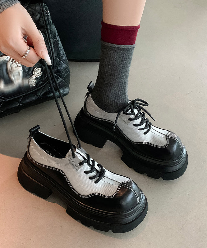 Brown Women Splicing Platform Loafers For Lace Up