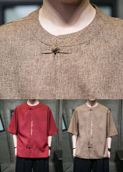 Camel Button Linen Best T Shirts O Neck Half Sleeve