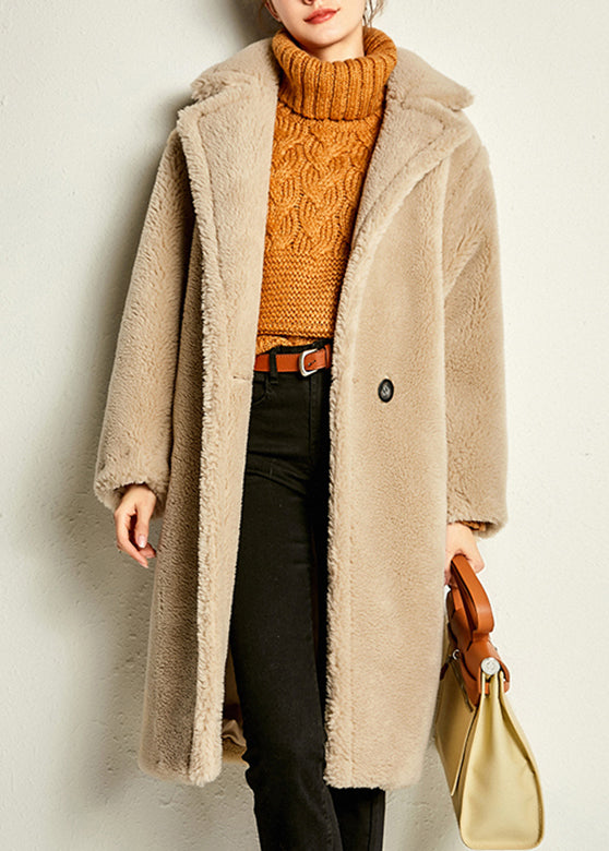 Camel Button Warm Maxi Faux Fur Coat Spring