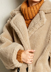 Camel Button Warm Maxi Faux Fur Coat Spring