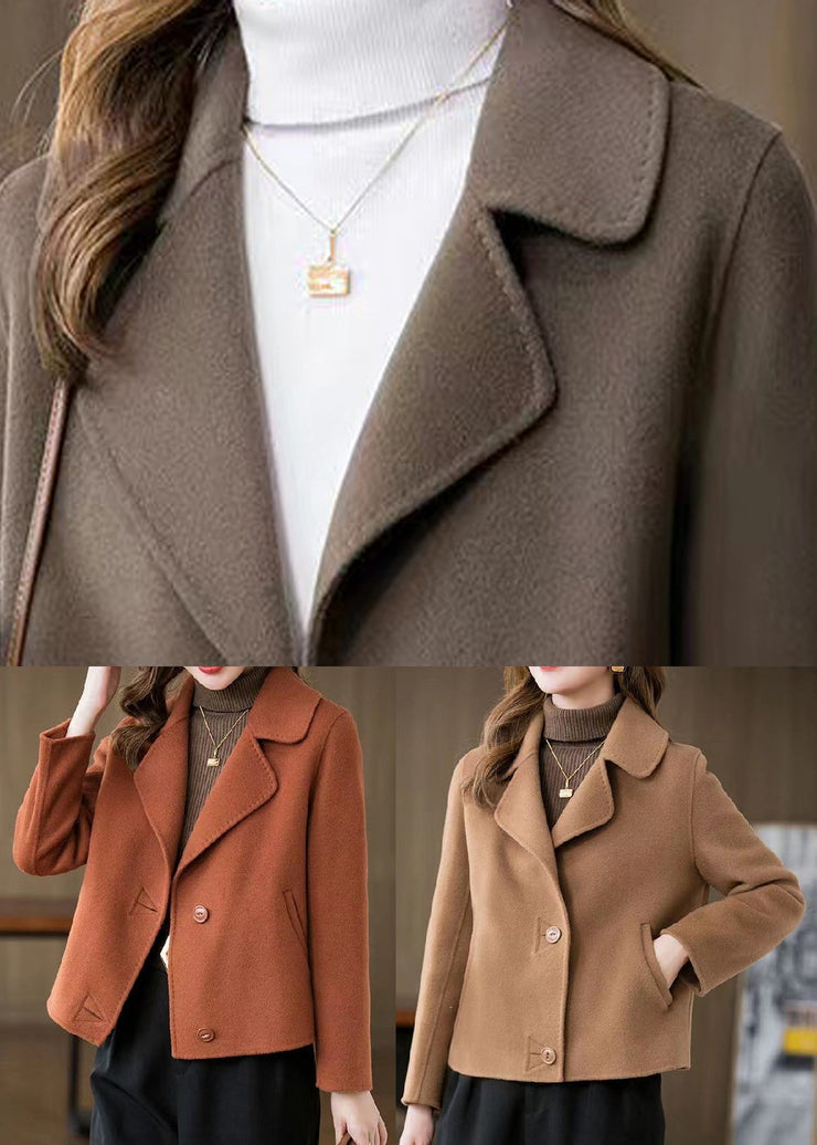 Camel Peter Pan Collar Woolen Coat Long Sleeve