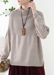 Camel Side Open Thick Knit Sweaters Long Sleeve