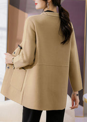 Camel Woolen Coats Patchwork Button Spring