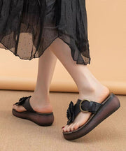 Cameo Brown Floral Handmade Cowhide Leather Wedge Thong Sandals