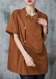 Caramel Asymmetrical Cotton Shirt Tops Oversized Summer