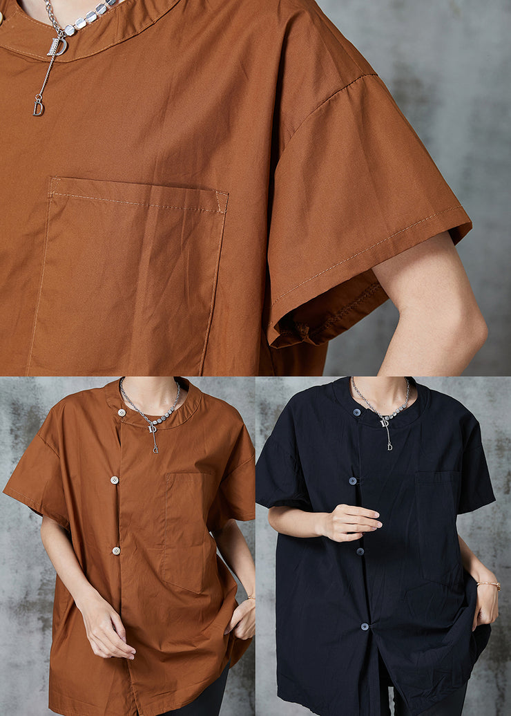 Caramel Asymmetrical Cotton Shirt Tops Oversized Summer
