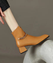 Caramel Boots Classy Splicing Chain Linked Chunky Cowhide Leather