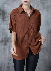 Caramel Hollow Out Cotton Shirt Top Embroidered Summer