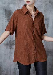 Caramel Hollow Out Cotton Shirt Top Embroidered Summer