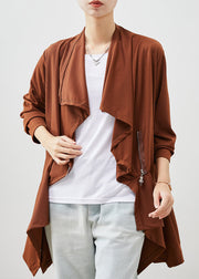 Caramel Patchwork Cotton Cardigans Asymmetrical Spring