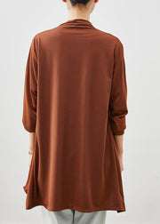 Caramel Patchwork Cotton Cardigans Asymmetrical Spring