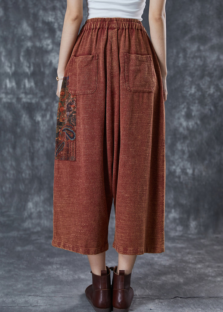 Caramel Patchwork Linen Harem Pants Oversized Applique Summer