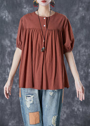 Caramel Patchwork Linen Top Oversized Wrinkled Summer