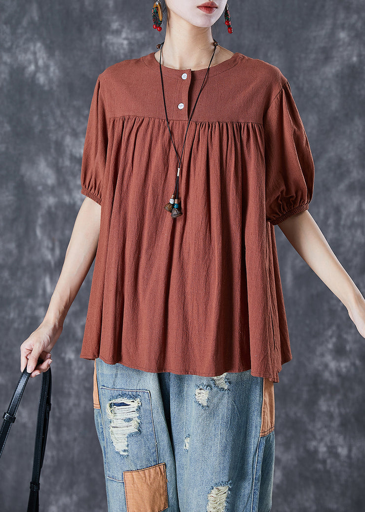 Caramel Patchwork Linen Top Oversized Wrinkled Summer