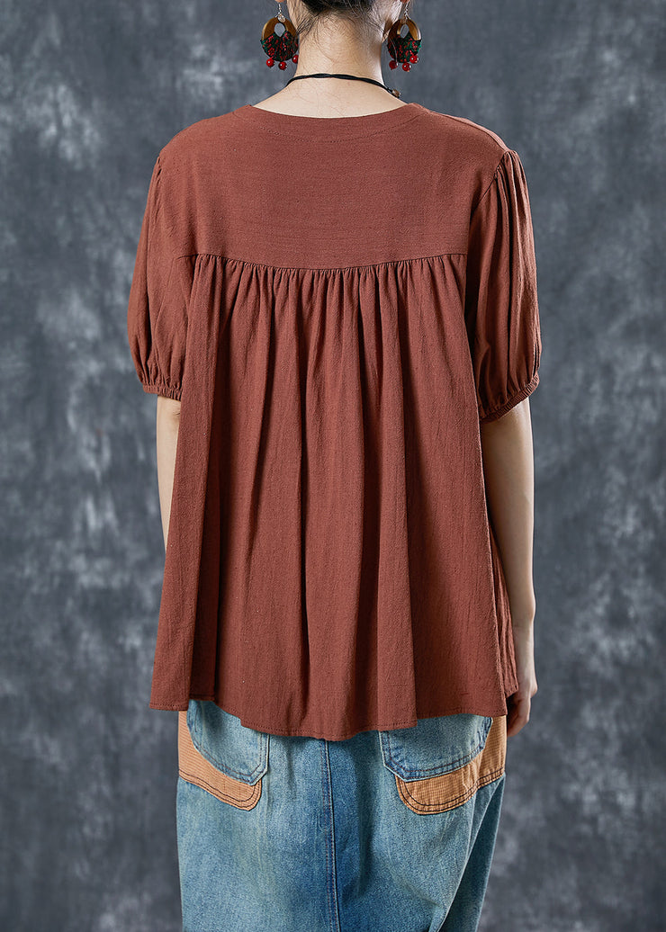 Caramel Patchwork Linen Top Oversized Wrinkled Summer