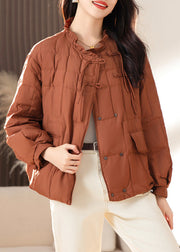 Caramel Tasseled Button Patchwork Fine Cotton Filled Coats Ruffled Winter