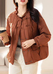 Caramel Tasseled Button Patchwork Fine Cotton Filled Coats Ruffled Winter