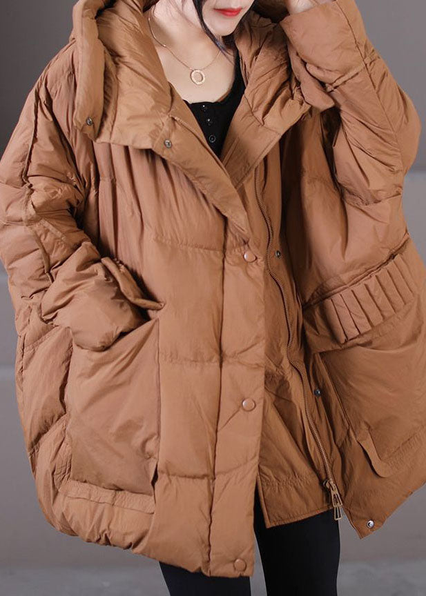 Caramel Warm Duck Down Puffer Jacket Hooded Oversized Winter