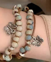 Casual Alloy Weaving Ceramic Butterfly Charm Bracelet Two Piece Set