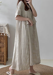 Casual Apricot Asymmetrical Jacquard Cotton Long Dresses Summer