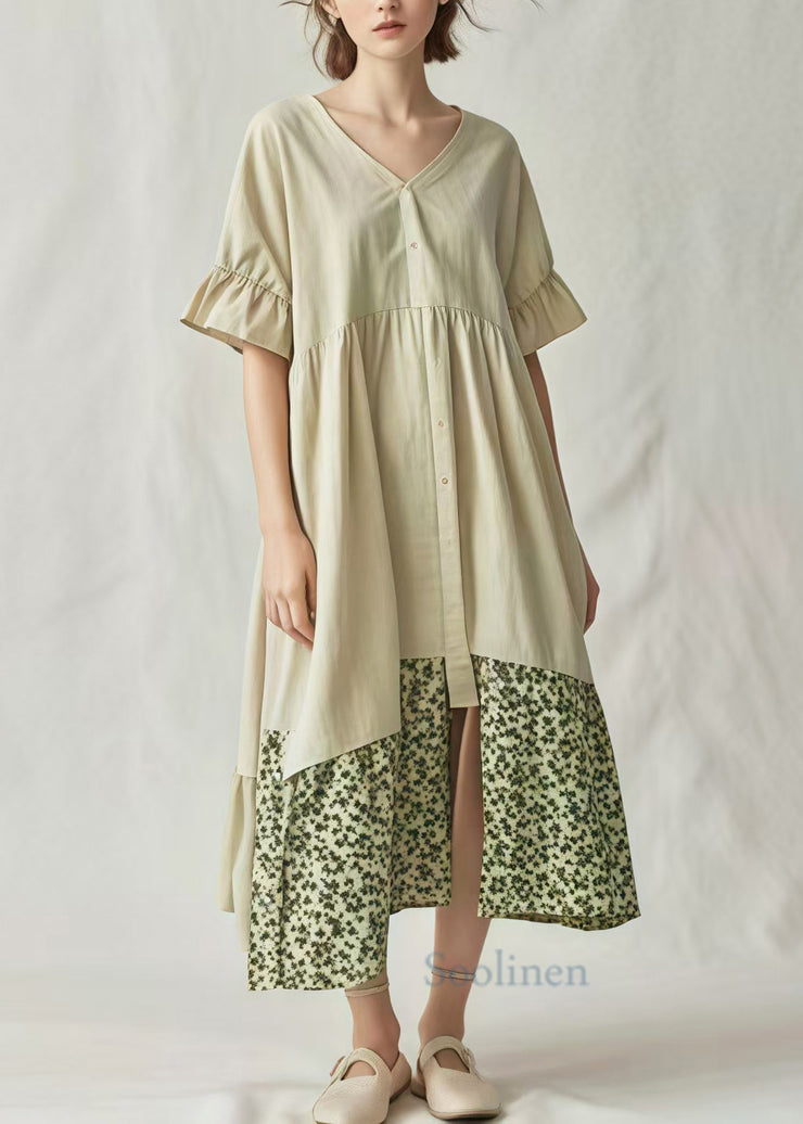 Casual Apricot Oversized Patchwork Cotton Party Dress Summer