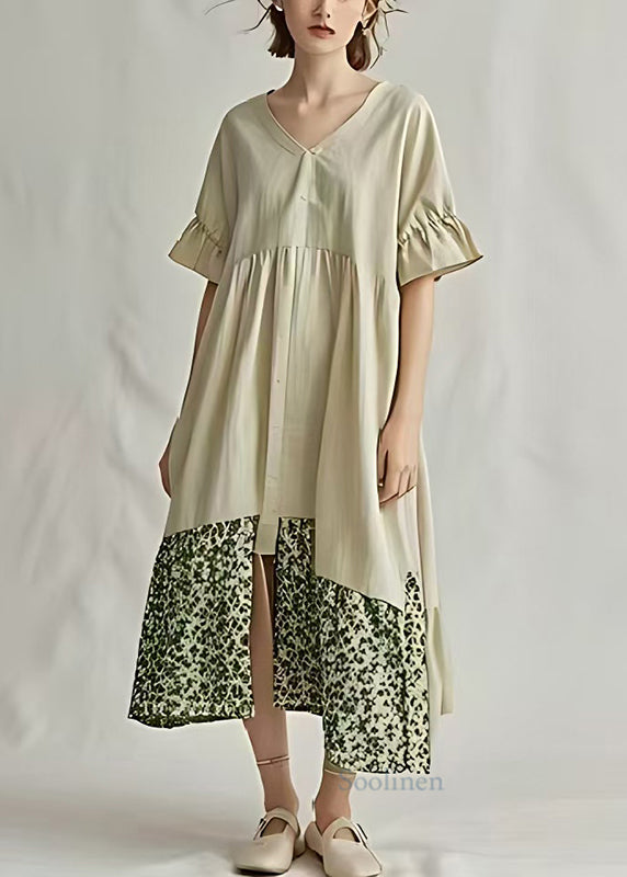 Casual Apricot Oversized Patchwork Cotton Party Dress Summer