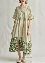 Casual Apricot Oversized Patchwork Cotton Party Dress Summer