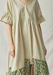 Casual Apricot Oversized Patchwork Cotton Party Dress Summer