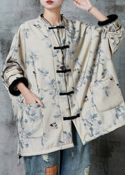 Casual Apricot Oversized Print Warm Fleece Coat Outwear Spring