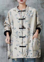 Casual Apricot Oversized Print Warm Fleece Coat Outwear Spring