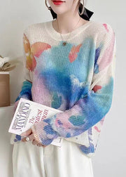 Casual Apricot Print Patchwork Cozy Knit Top Long Sleeve