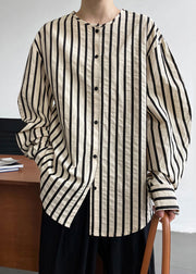 Casual Apricot Striped Button Shirts Long Sleeve