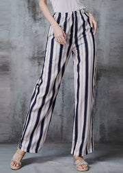 Casual Apricot Striped Cotton Straight Pants Fall