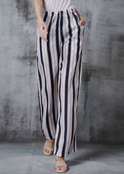 Casual Apricot Striped Cotton Straight Pants Fall