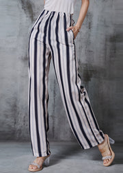 Casual Apricot Striped Cotton Straight Pants Fall