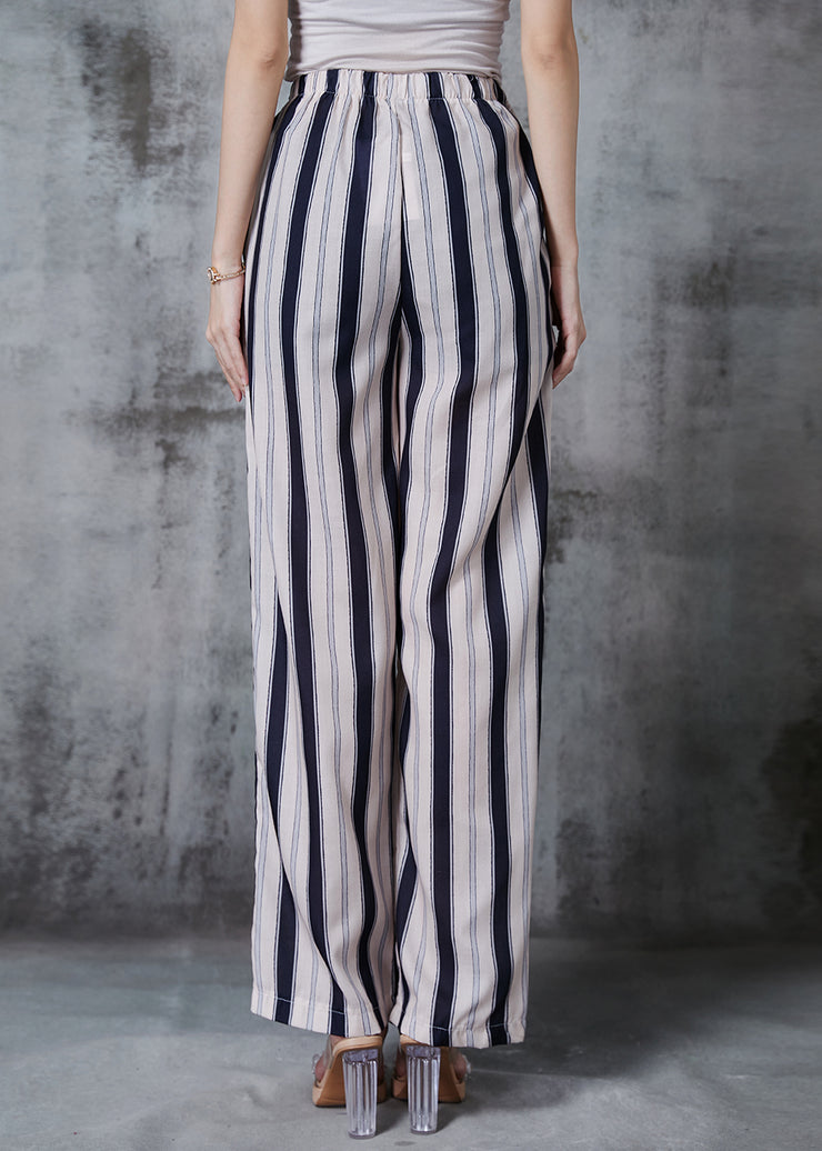 Casual Apricot Striped Cotton Straight Pants Fall