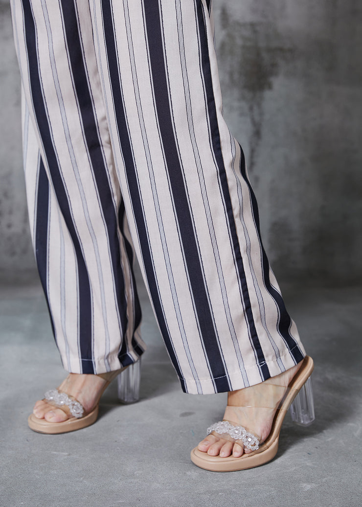 Casual Apricot Striped Cotton Straight Pants Fall