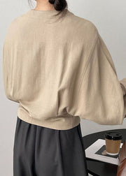 Casual Apricot V Neck Asymmetrical Cozy Top Long Sleeve