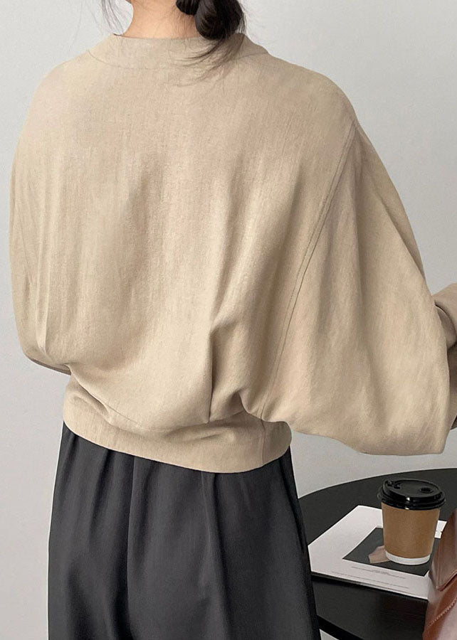 Casual Apricot V Neck Asymmetrical Cozy Top Long Sleeve