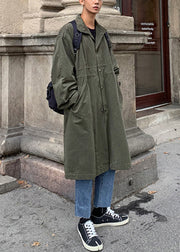 Casual Army Green Button Pockets Cotton Mens Coats Spring